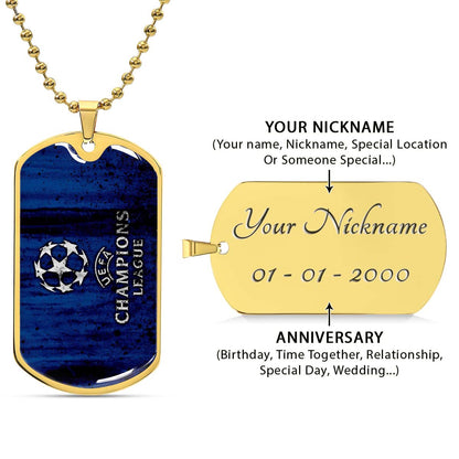 Soccer Dog Tag Necklace - SCD010 - UEFA Champions League - Military Ball Chain