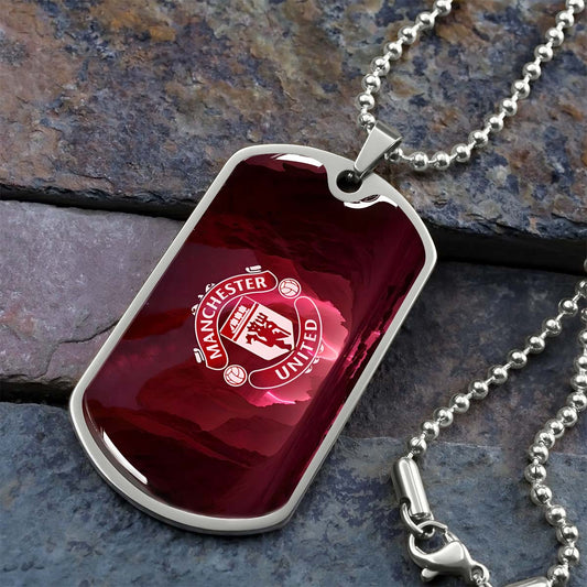 Soccer Dog Tag Necklace - SCD011 - Manchester United - Military Ball Chain