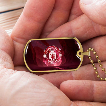 Soccer Dog Tag Necklace - SCD011 - Manchester United - Military Ball Chain