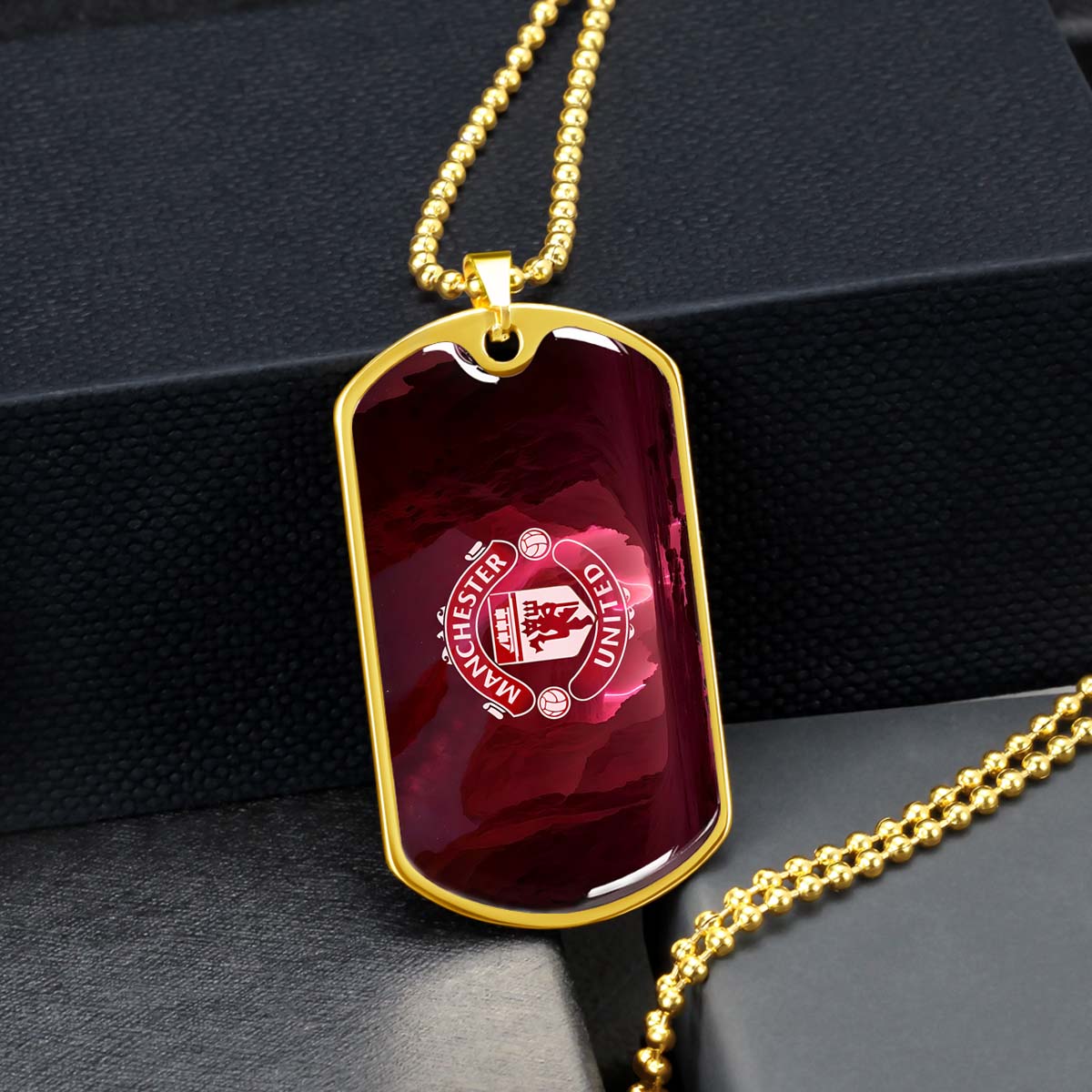 Soccer Dog Tag Necklace - SCD011 - Manchester United - Military Ball Chain