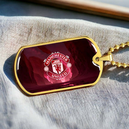 Soccer Dog Tag Necklace - SCD011 - Manchester United - Military Ball Chain