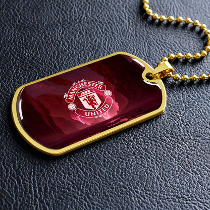 Soccer Dog Tag Necklace - SCD011 - Manchester United - Military Ball Chain