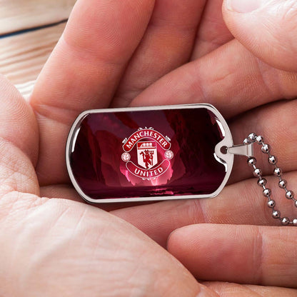 Soccer Dog Tag Necklace - SCD011 - Manchester United - Military Ball Chain