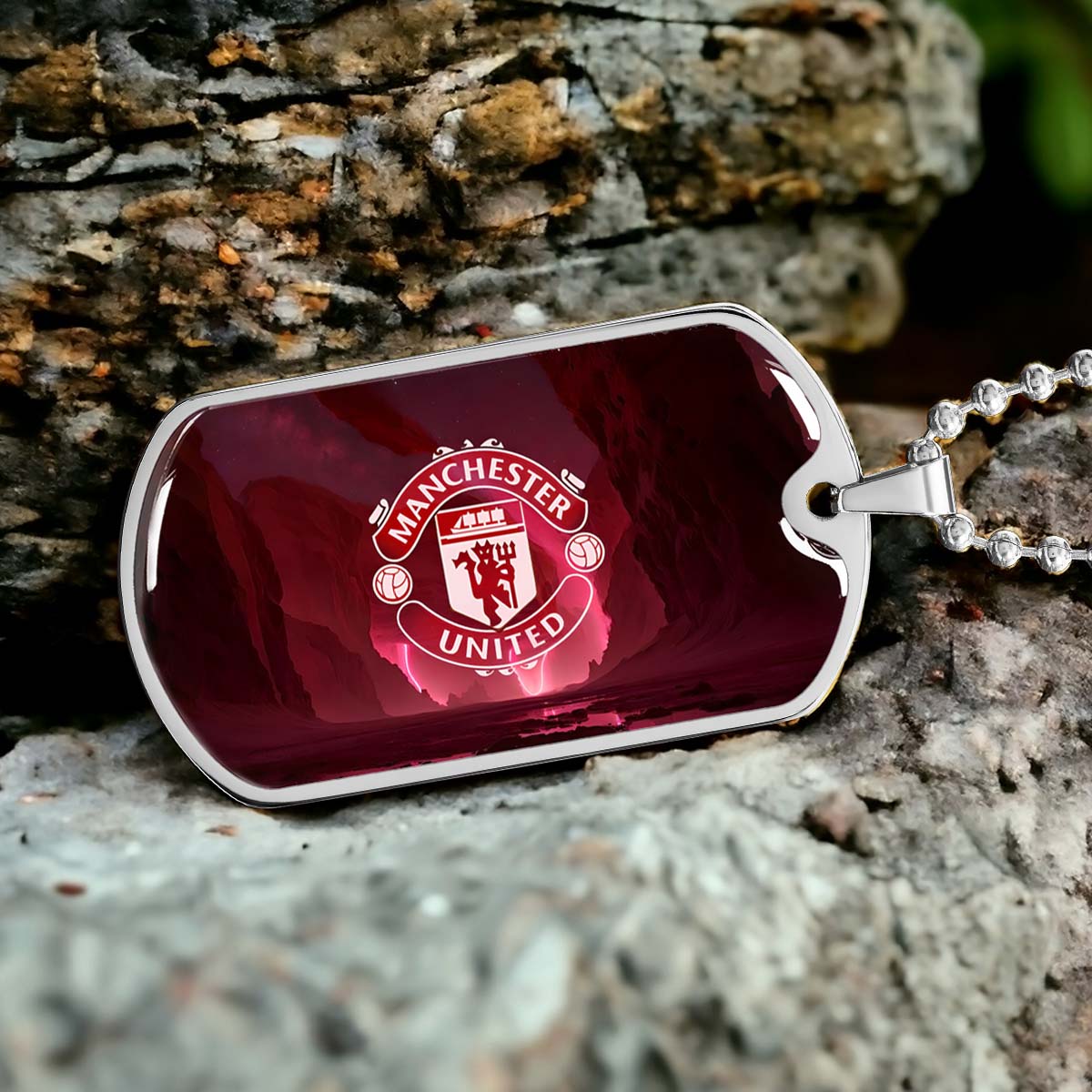 Soccer Dog Tag Necklace - SCD011 - Manchester United - Military Ball Chain