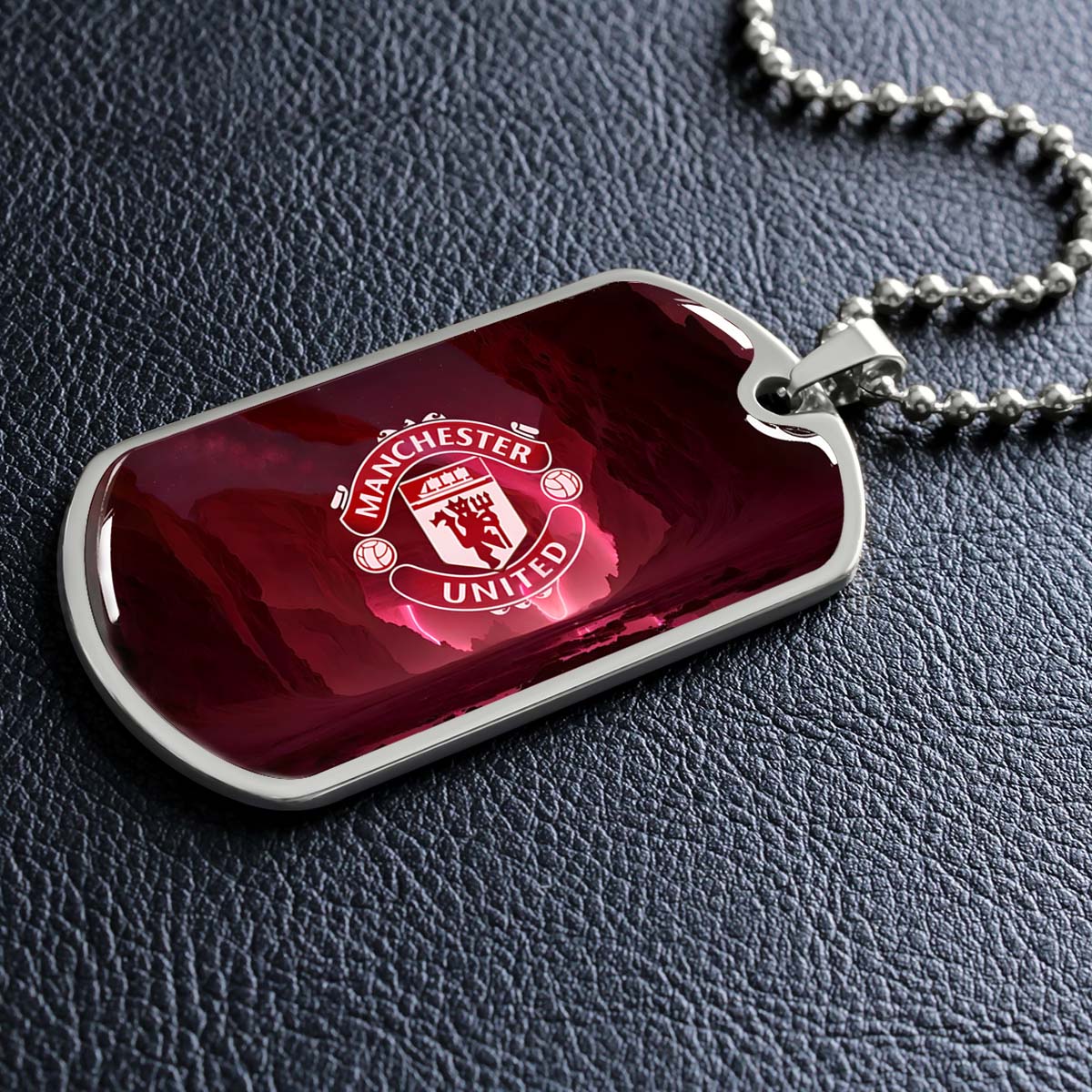 Soccer Dog Tag Necklace - SCD011 - Manchester United - Military Ball Chain