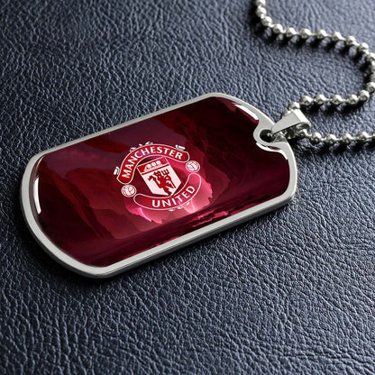 Soccer Dog Tag Necklace - SCD011 - Manchester United - Military Ball Chain