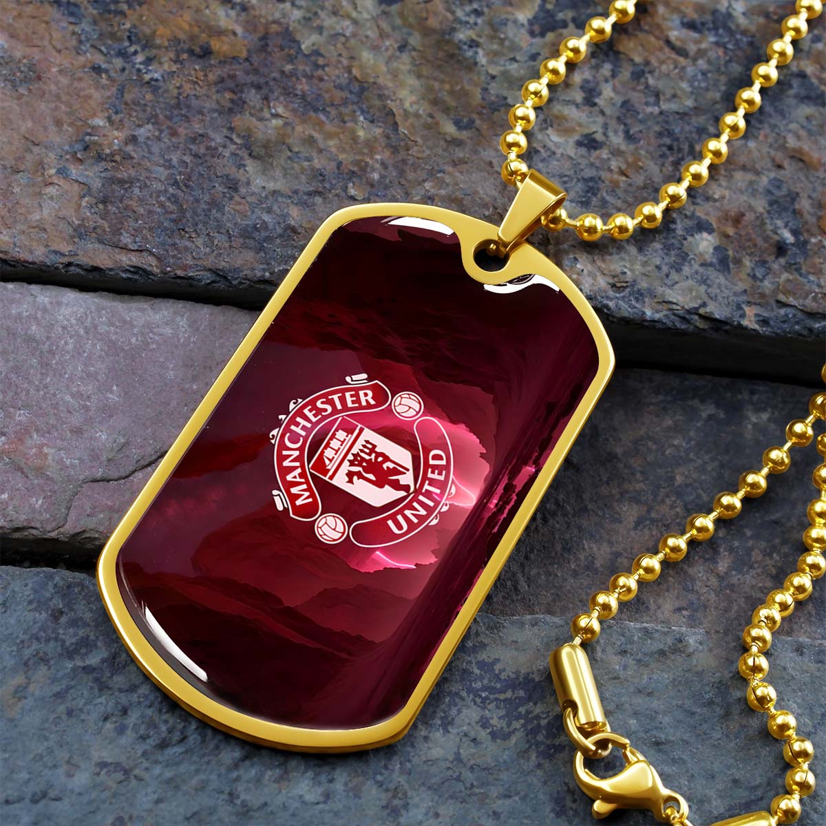 Soccer Dog Tag Necklace - SCD011 - Manchester United - Military Ball Chain