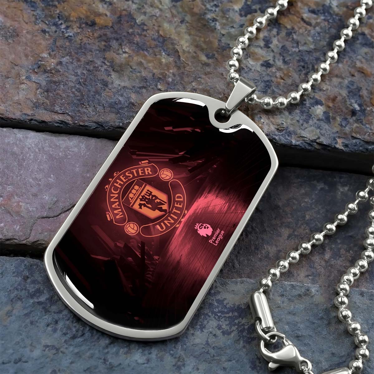 Soccer Dog Tag Necklace - SCD012 - Manchester United - Military Ball Chain