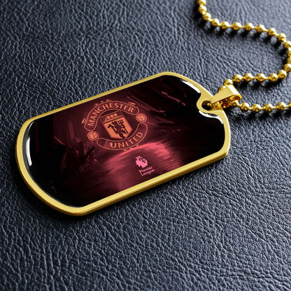 Soccer Dog Tag Necklace - SCD012 - Manchester United - Military Ball Chain