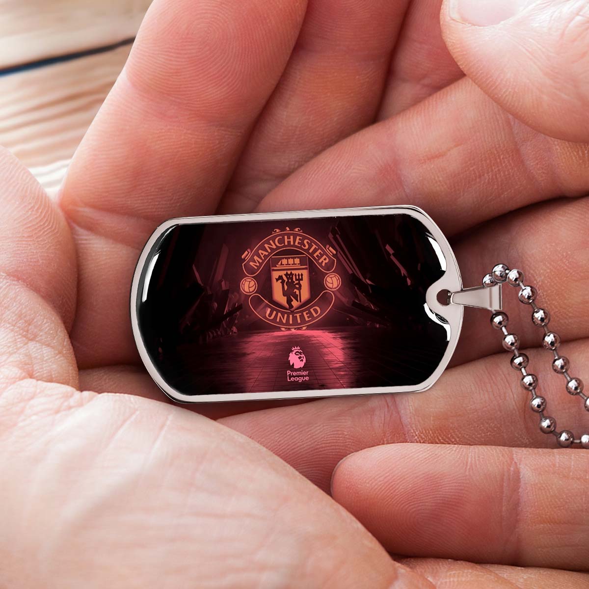 Soccer Dog Tag Necklace - SCD012 - Manchester United - Military Ball Chain