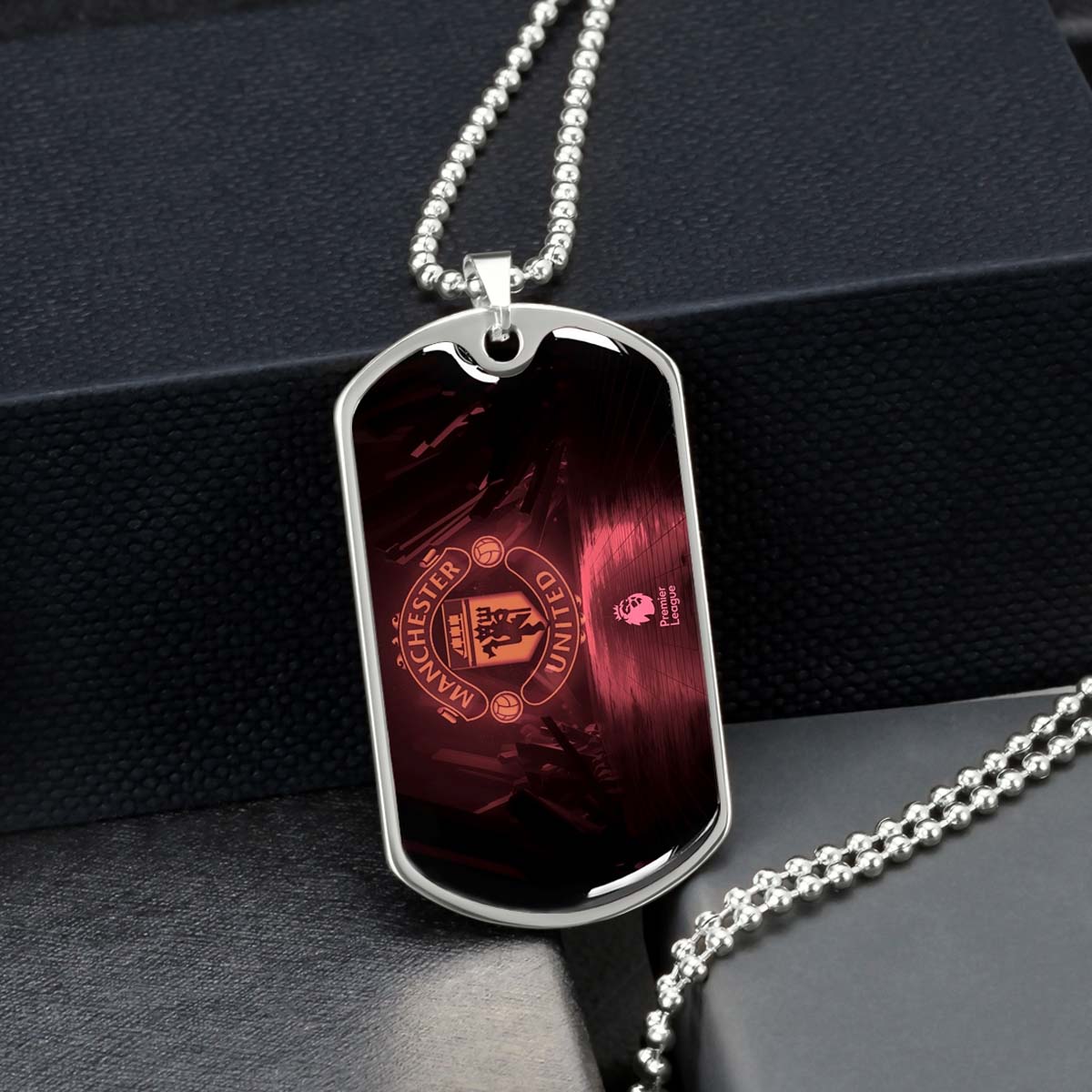 Soccer Dog Tag Necklace - SCD012 - Manchester United - Military Ball Chain