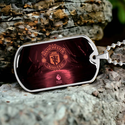 Soccer Dog Tag Necklace - SCD012 - Manchester United - Military Ball Chain