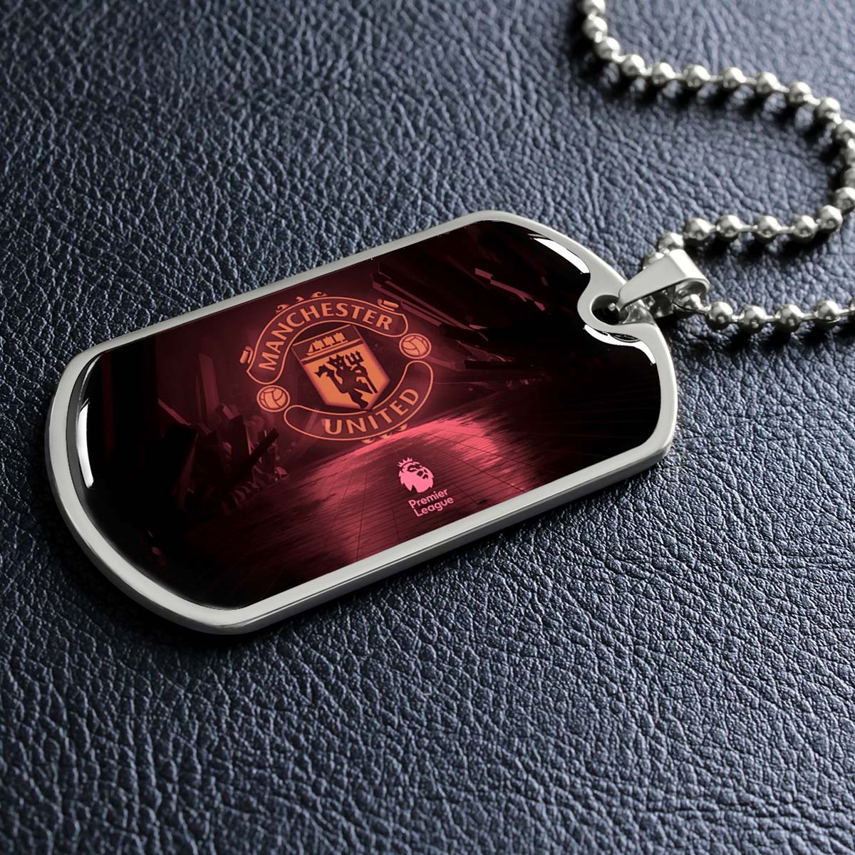 Soccer Dog Tag Necklace - SCD012 - Manchester United - Military Ball Chain