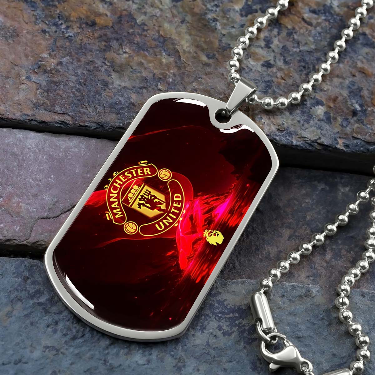 Soccer Dog Tag Necklace - SCD013 - Manchester United - Military Ball Chain