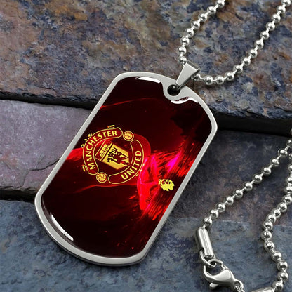 Soccer Dog Tag Necklace - SCD013 - Manchester United - Military Ball Chain