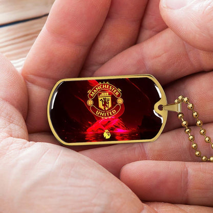 Soccer Dog Tag Necklace - SCD013 - Manchester United - Military Ball Chain