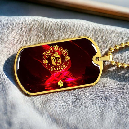 Soccer Dog Tag Necklace - SCD013 - Manchester United - Military Ball Chain