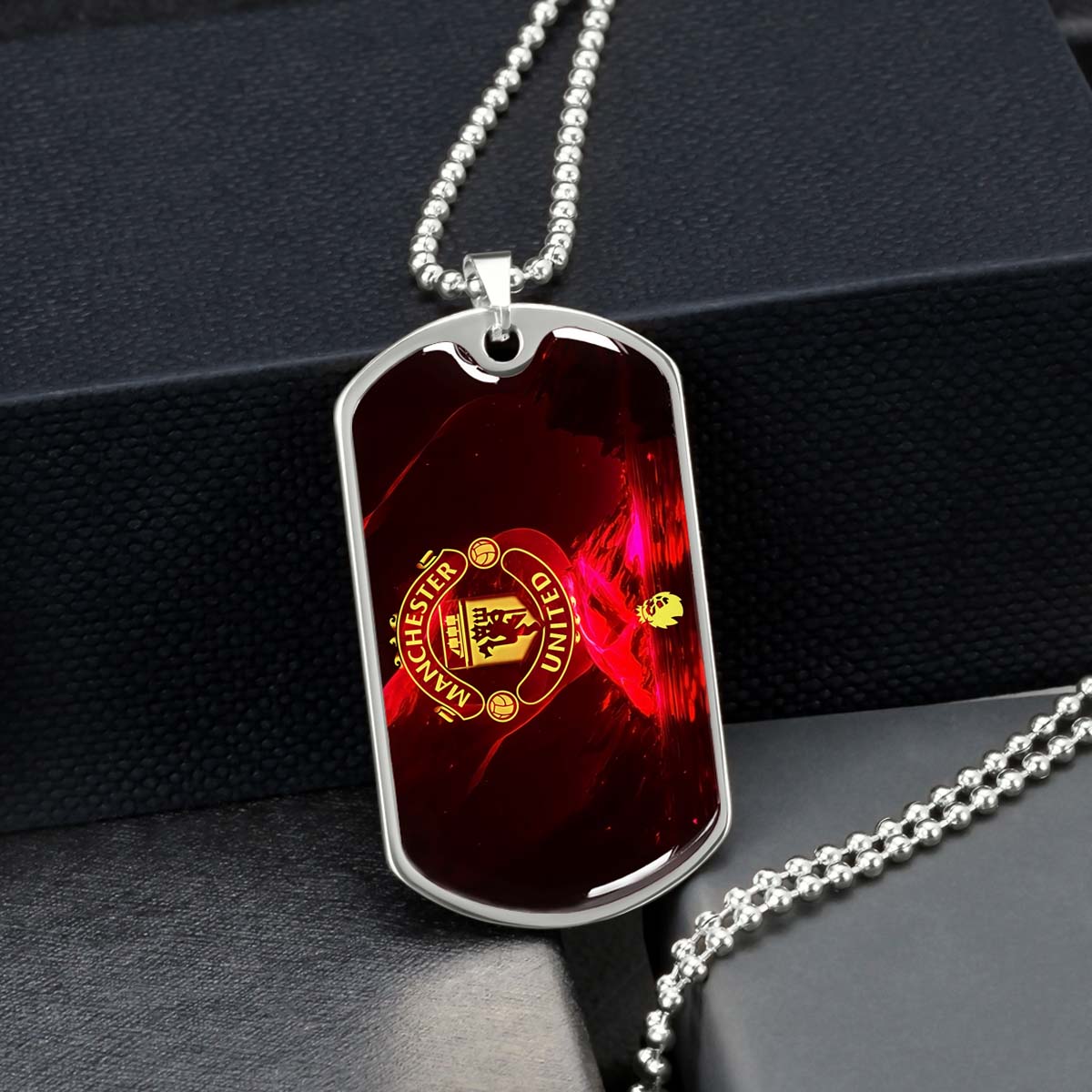 Soccer Dog Tag Necklace - SCD013 - Manchester United - Military Ball Chain