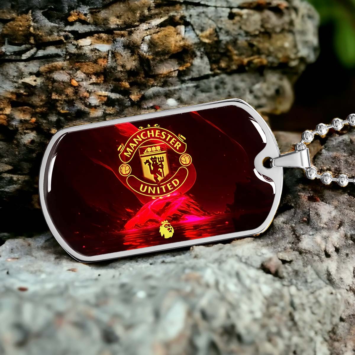 Soccer Dog Tag Necklace - SCD013 - Manchester United - Military Ball Chain