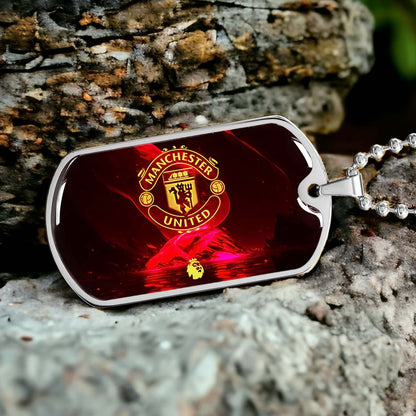 Soccer Dog Tag Necklace - SCD013 - Manchester United - Military Ball Chain