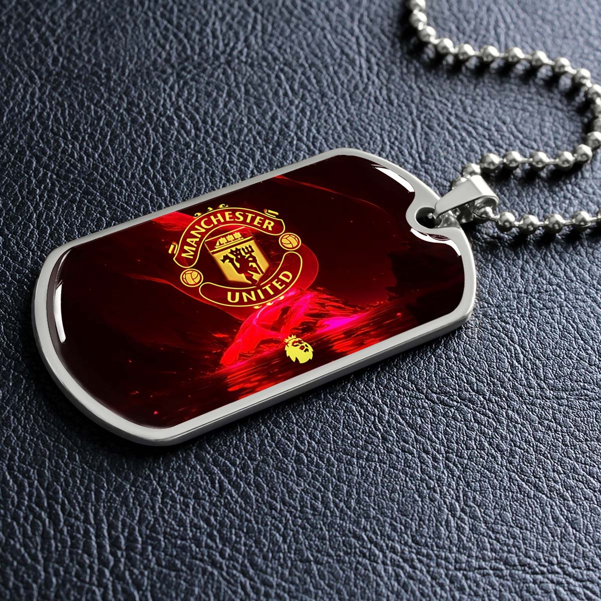 Soccer Dog Tag Necklace - SCD013 - Manchester United - Military Ball Chain