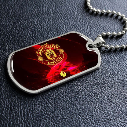 Soccer Dog Tag Necklace - SCD013 - Manchester United - Military Ball Chain