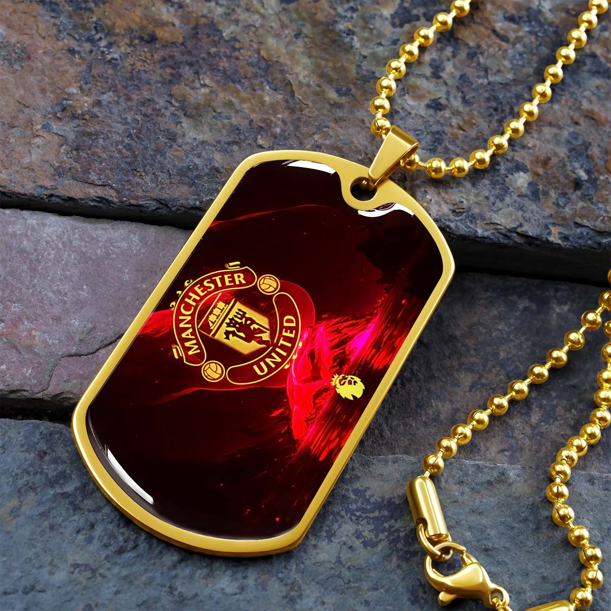 Soccer Dog Tag Necklace - SCD013 - Manchester United - Military Ball Chain