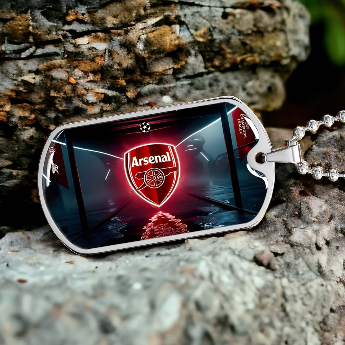 Soccer Dog Tag Necklace - SCD014 - Arsenal FC - UEFA Champions League - Military Ball Chain