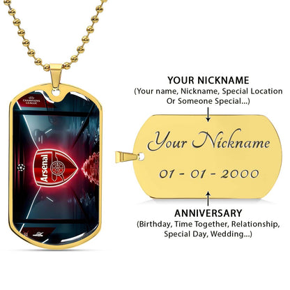 Soccer Dog Tag Necklace - SCD014 - Arsenal FC - UEFA Champions League - Military Ball Chain