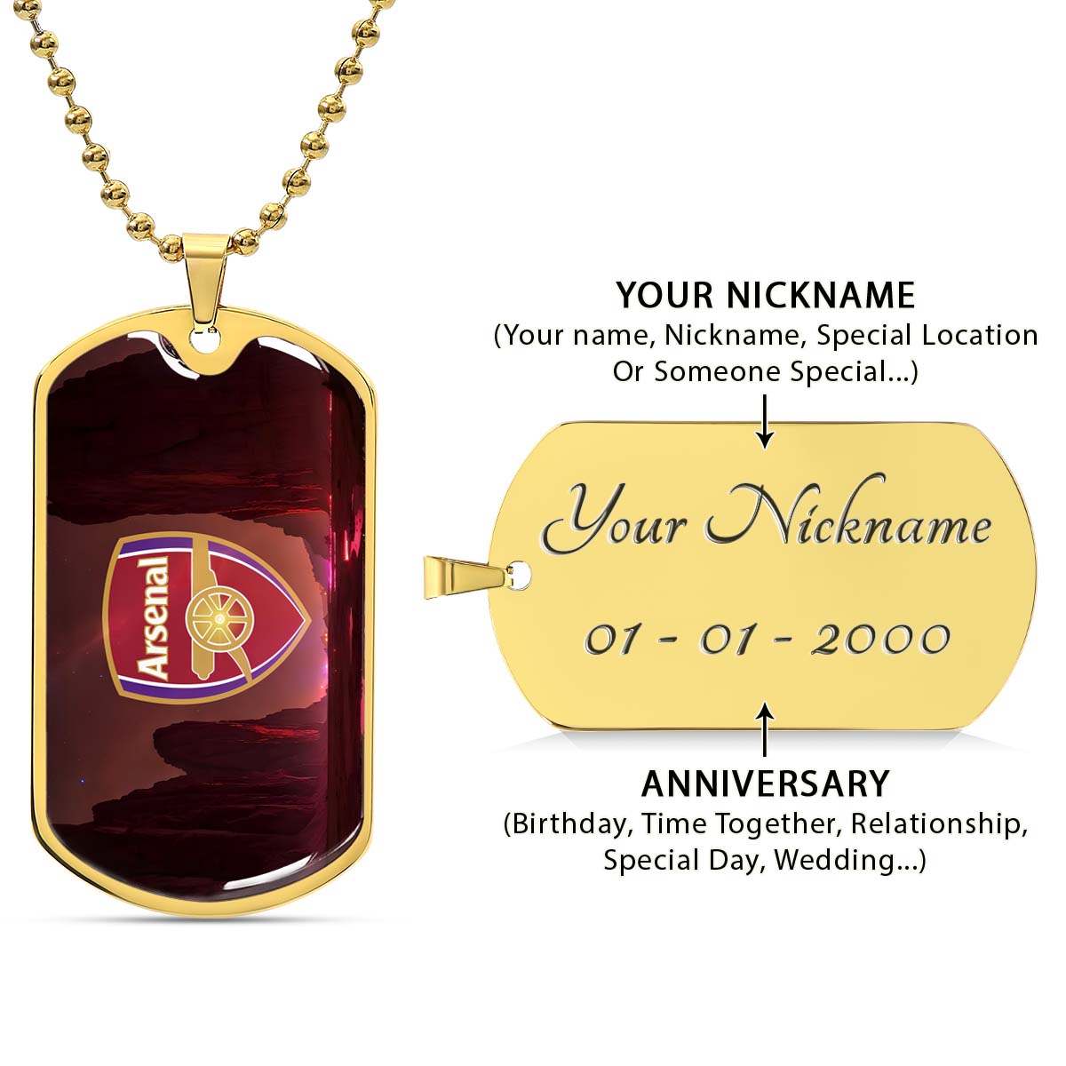 Soccer Dog Tag Necklace - SCD015 - Arsenal FC - Military Ball Chain
