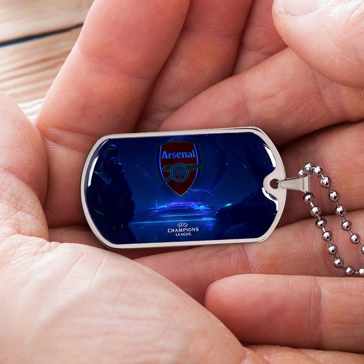 Soccer Dog Tag Necklace - SCD017 - Arsenal FC - UEFA Champions League - Military Ball Chain