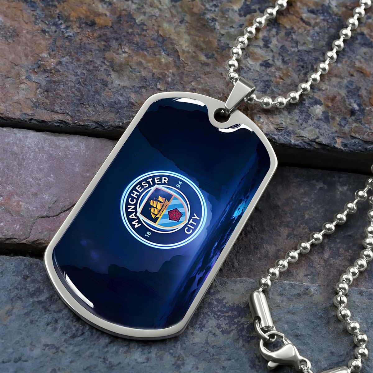 Soccer Dog Tag Necklace - SCD018 - Manchester City - Military Ball Chain