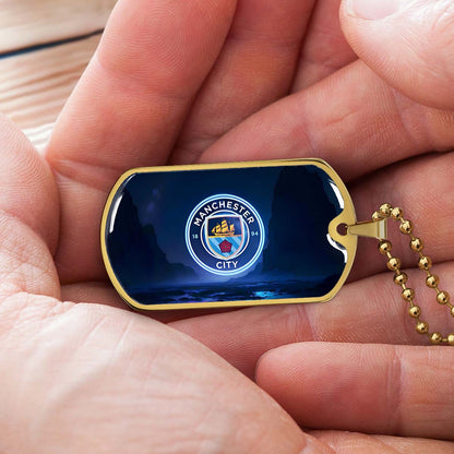Soccer Dog Tag Necklace - SCD018 - Manchester City - Military Ball Chain