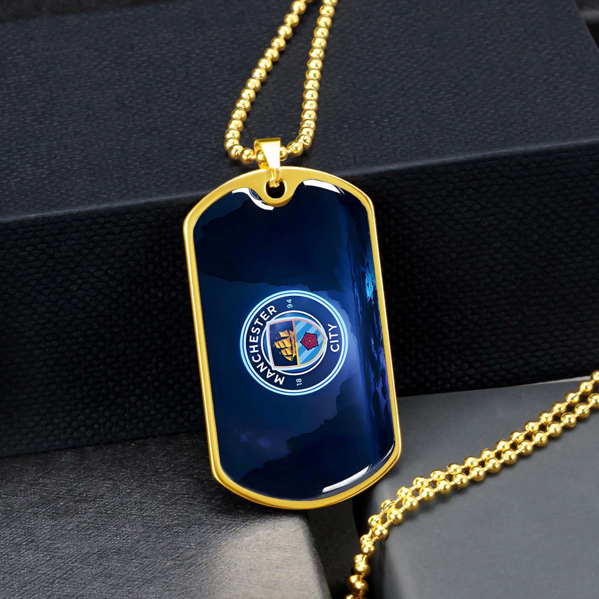 Soccer Dog Tag Necklace - SCD018 - Manchester City - Military Ball Chain