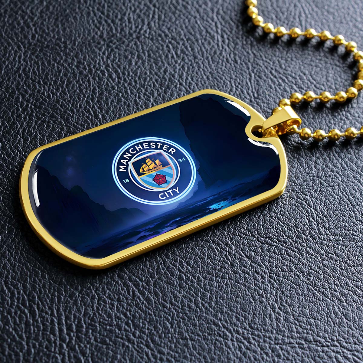 Soccer Dog Tag Necklace - SCD018 - Manchester City - Military Ball Chain