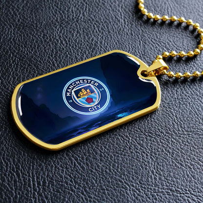 Soccer Dog Tag Necklace - SCD018 - Manchester City - Military Ball Chain