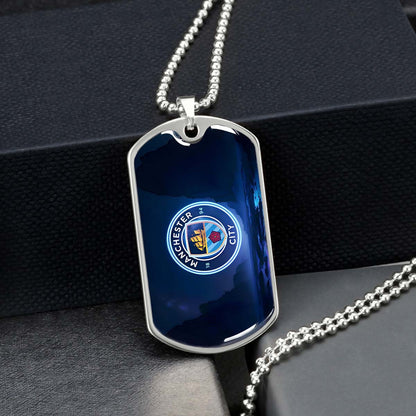 Soccer Dog Tag Necklace - SCD018 - Manchester City - Military Ball Chain