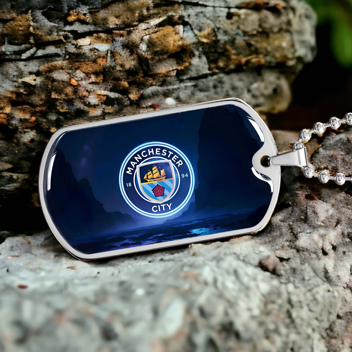 Soccer Dog Tag Necklace - SCD018 - Manchester City - Military Ball Chain