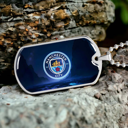 Soccer Dog Tag Necklace - SCD018 - Manchester City - Military Ball Chain