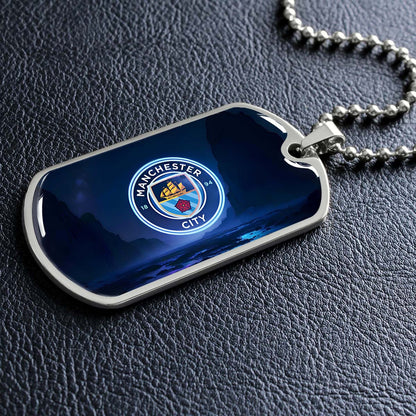 Soccer Dog Tag Necklace - SCD018 - Manchester City - Military Ball Chain