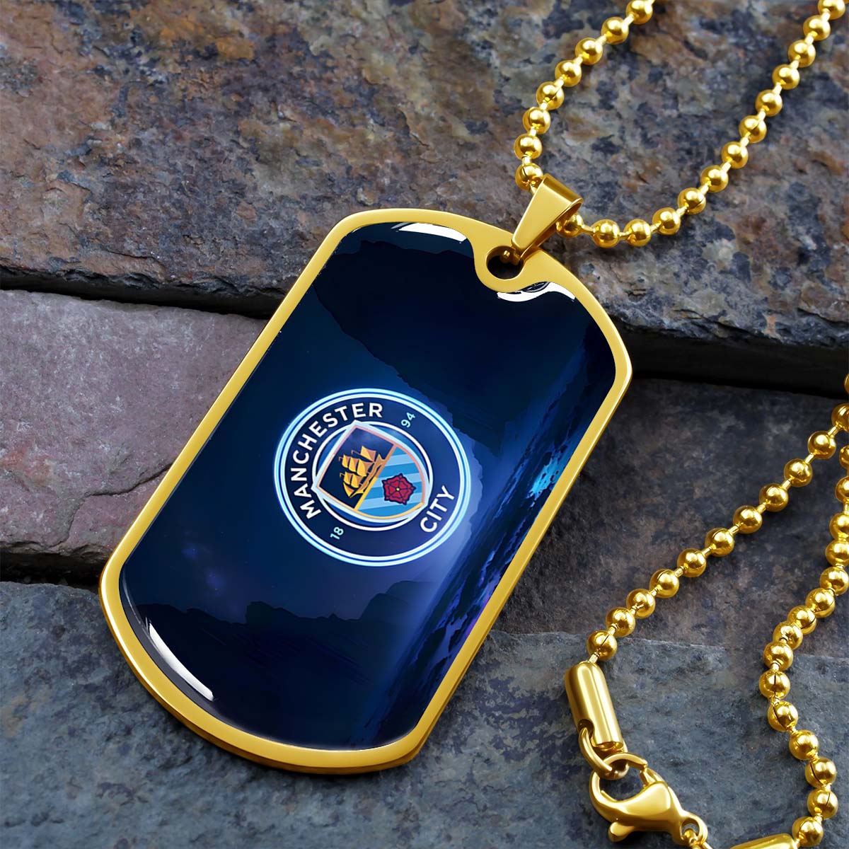 Soccer Dog Tag Necklace - SCD018 - Manchester City - Military Ball Chain