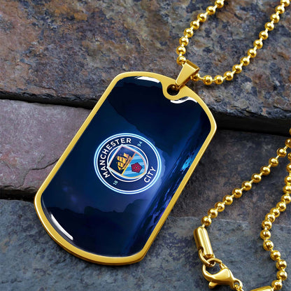 Soccer Dog Tag Necklace - SCD018 - Manchester City - Military Ball Chain