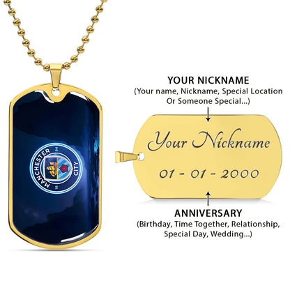 Soccer Dog Tag Necklace - SCD018 - Manchester City - Military Ball Chain