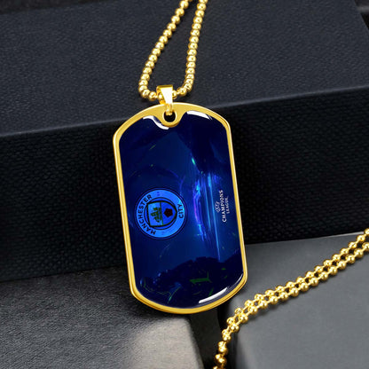 Soccer Dog Tag Necklace - SCD019 - Manchester City - UEFA Champions League - Military Ball Chain