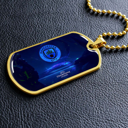 Soccer Dog Tag Necklace - SCD019 - Manchester City - UEFA Champions League - Military Ball Chain