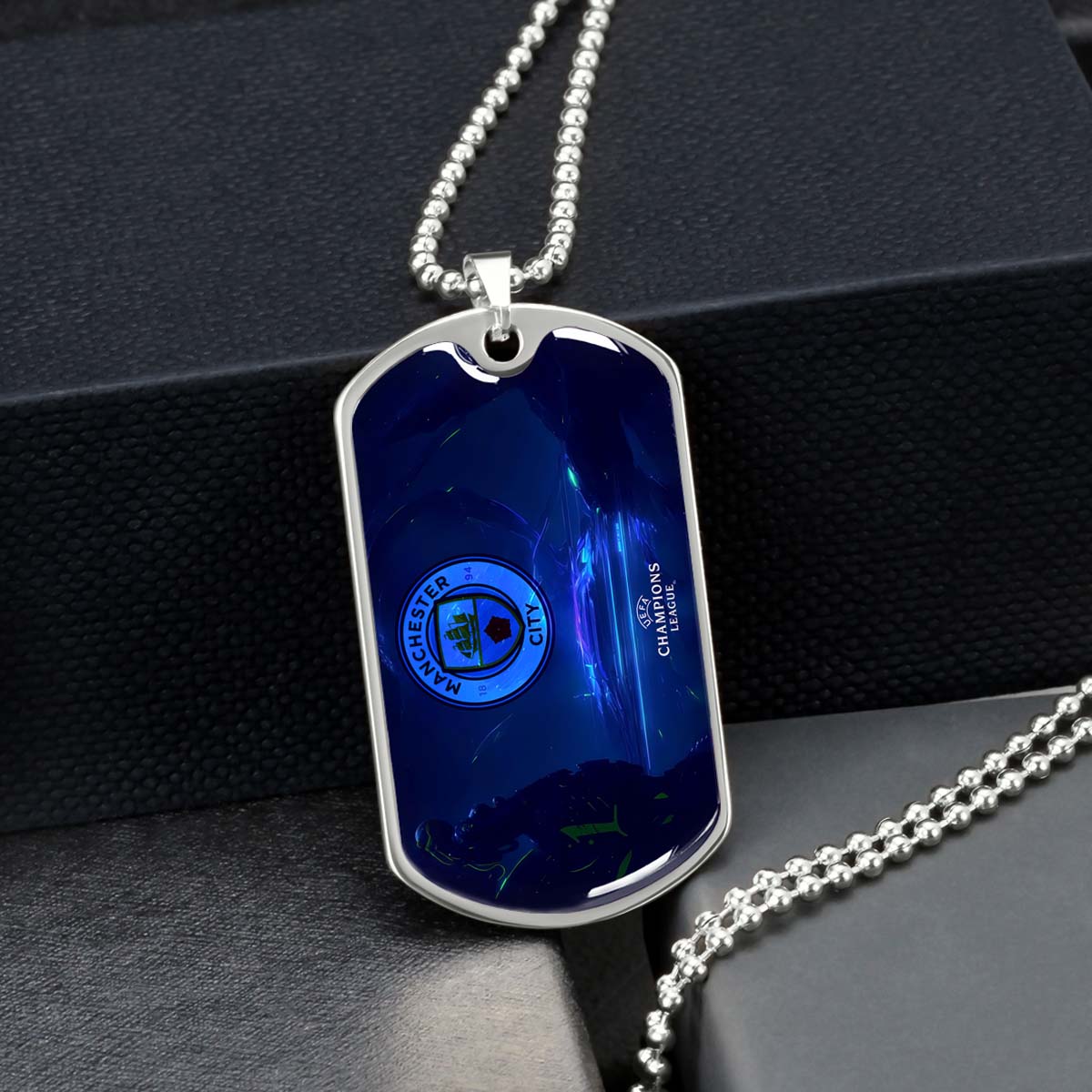 Soccer Dog Tag Necklace - SCD019 - Manchester City - UEFA Champions League - Military Ball Chain