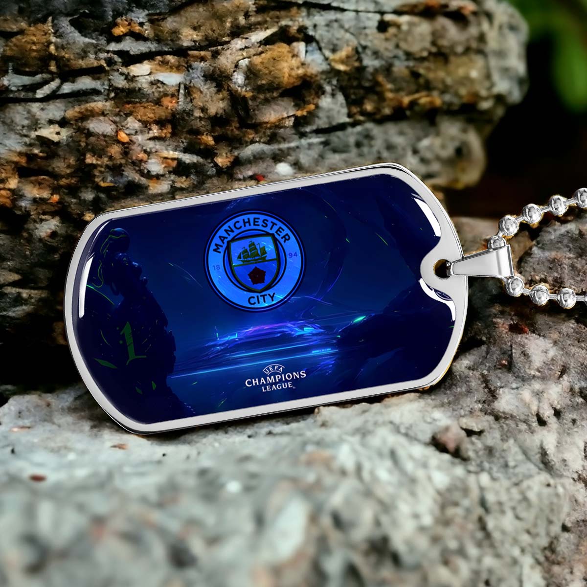 Soccer Dog Tag Necklace - SCD019 - Manchester City - UEFA Champions League - Military Ball Chain