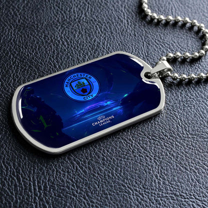Soccer Dog Tag Necklace - SCD019 - Manchester City - UEFA Champions League - Military Ball Chain