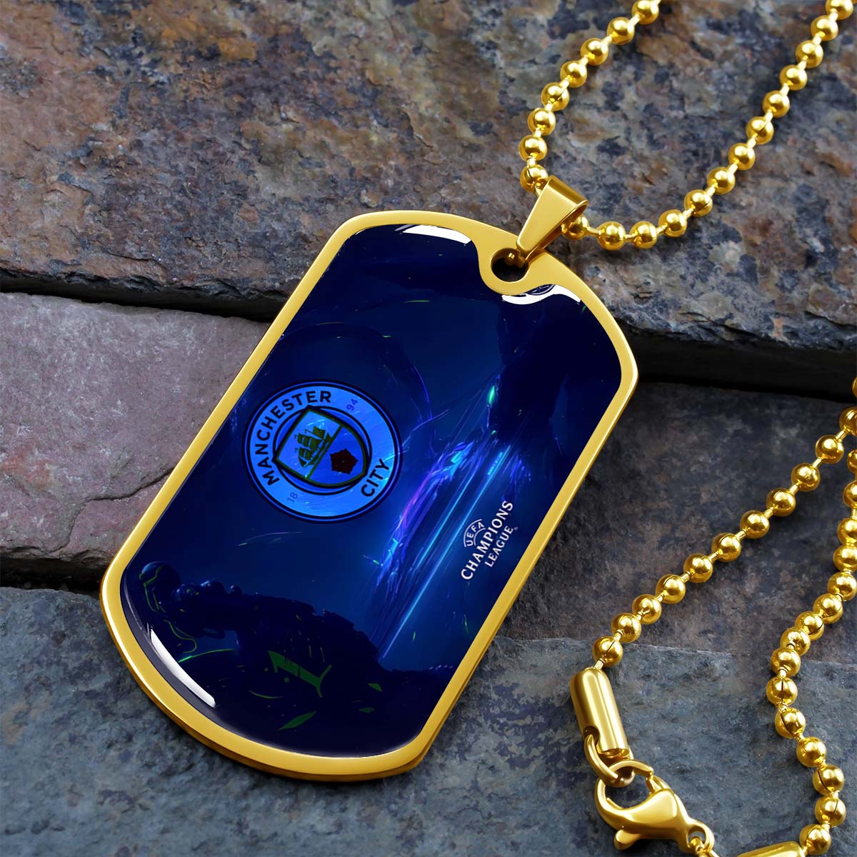 Soccer Dog Tag Necklace - SCD019 - Manchester City - UEFA Champions League - Military Ball Chain