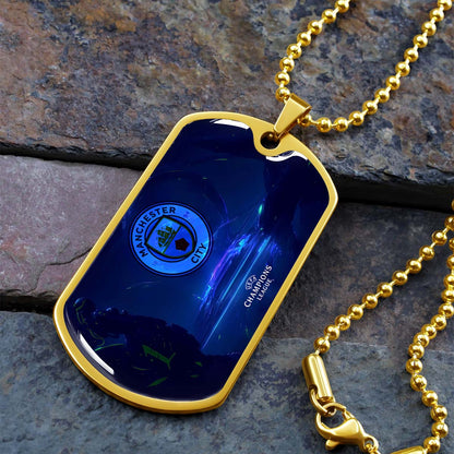 Soccer Dog Tag Necklace - SCD019 - Manchester City - UEFA Champions League - Military Ball Chain